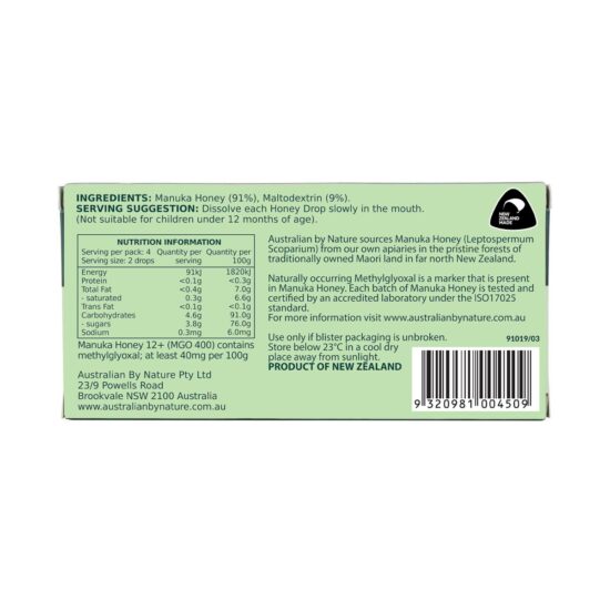 Manuka Honey Drops Single Pack – back