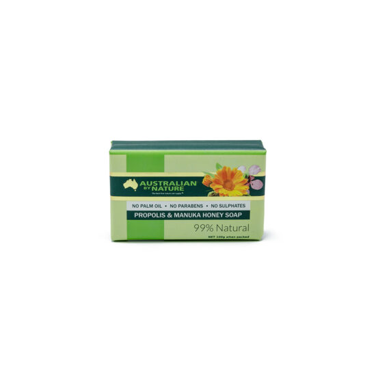 Propolis & Manuka Honey Soap Single – front propolis-manuka-honey-soap-100g